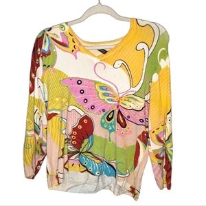 Y2K Vintage Elizabeth New York Sequin Butterfly Floral Nature Sweater Womans XL